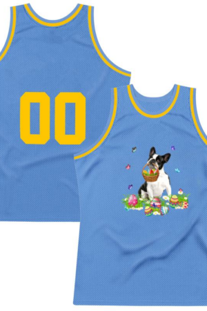 Freezumashop Boston Terrier Bunny Dog With Easter Eggs Basket Butterflies Basketball Jersey