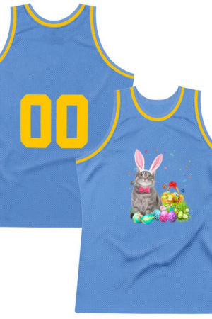 Freezumashop Happy Easter Cute Bunny Cat Eggs Basket Men Women Funny Gift Basketball Jersey